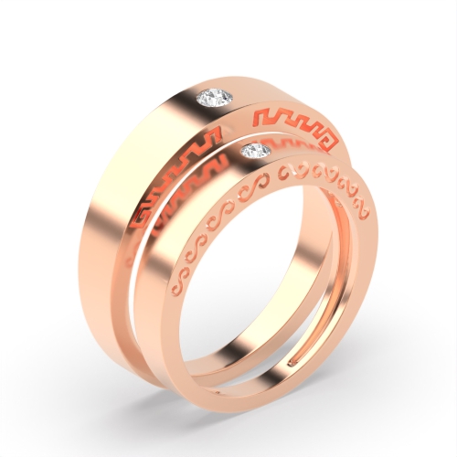 Bezel Setting Round Rose Gold Luster Couples Engagement Rings