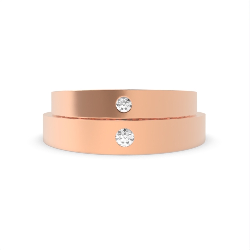 Bezel Setting Round Rose Gold Luster Couples Engagement Rings
