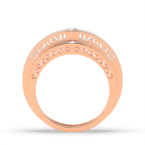 Bezel Setting Round Rose Gold Luster Couples Engagement Rings