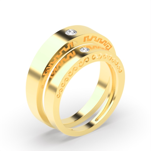 Bezel Setting Round Yellow Gold Luster Couples Engagement Rings