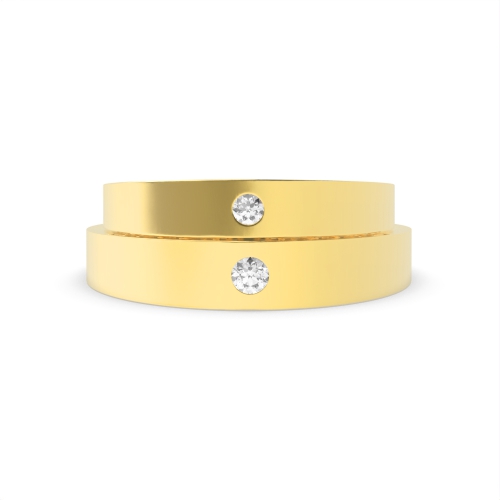 Bezel Setting Round Yellow Gold Luster Couples Engagement Rings