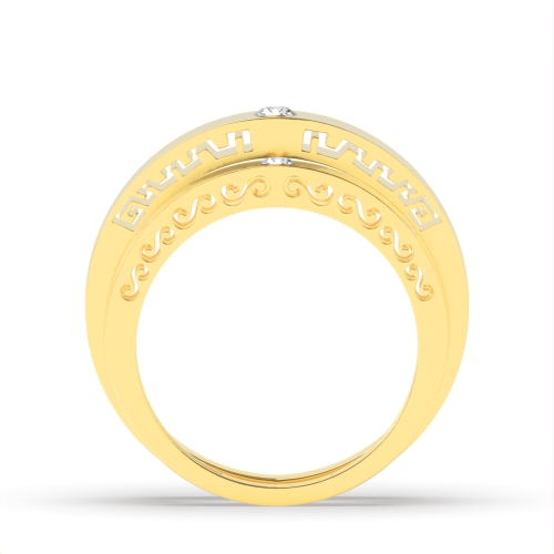 Bezel Setting Round Yellow Gold Luster Couples Engagement Rings