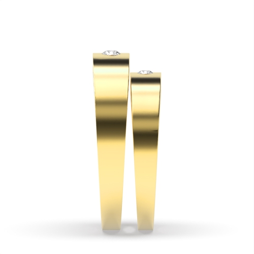 Bezel Setting Round Yellow Gold Luster Couples Engagement Rings