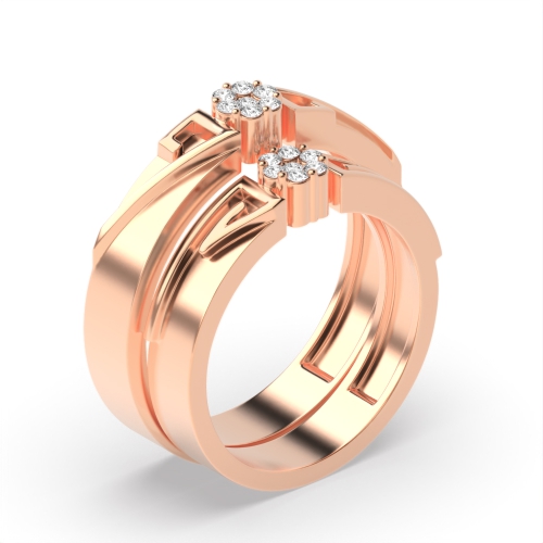 Pave Setting Round Rose Gold Dimaond couple band Couples Engagement Rings