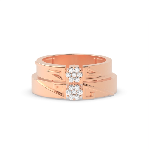 Pave Setting Round Rose Gold Dimaond couple band Couples Engagement Rings