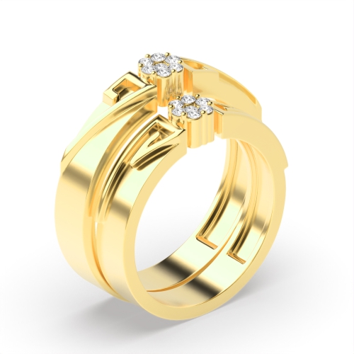 Pave Setting Round Yellow Gold Dimaond couple band Couples Engagement Rings