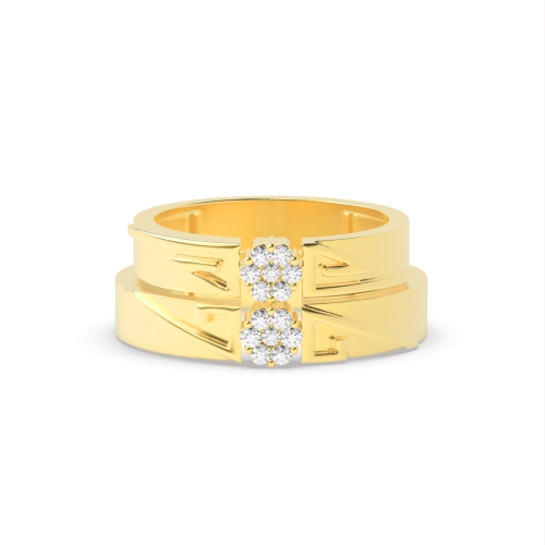 Pave Setting Round Yellow Gold Dimaond couple band Couples Engagement Rings