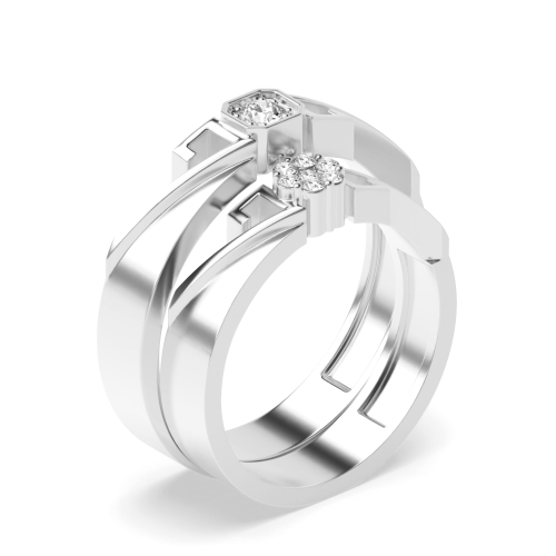 Pave Setting Round Shape Diamond Unique Style Couple Band Ring
