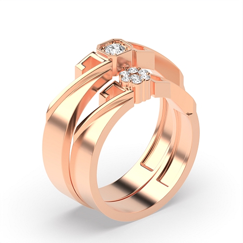 Pave Setting Round Rose Gold Unique cluster Couples Engagement Rings