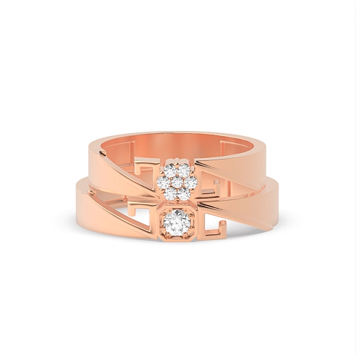 Pave Setting Round Rose Gold Unique cluster Couples Engagement Rings