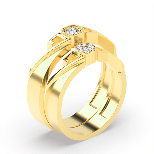 Pave Setting Round Yellow Gold Unique cluster Couples Engagement Rings