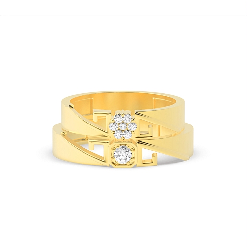 Pave Setting Round Yellow Gold Unique cluster Couples Engagement Rings