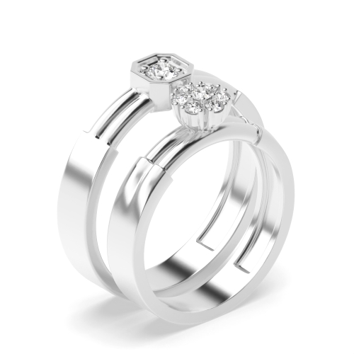pave setting round shape diamond couple band wedding ring