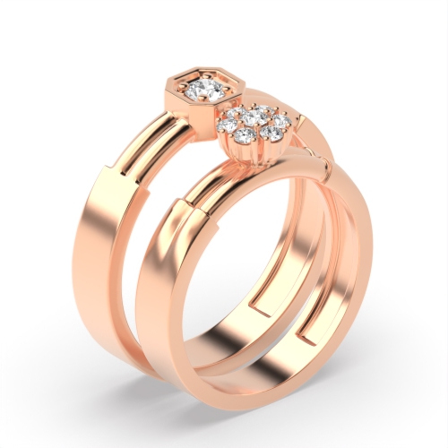 Pave Setting Round Rose Gold Couple band wedding cluster Couples Engagement Rings