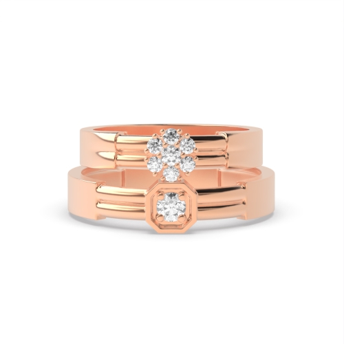 Pave Setting Round Rose Gold Couple band wedding cluster Couples Engagement Rings
