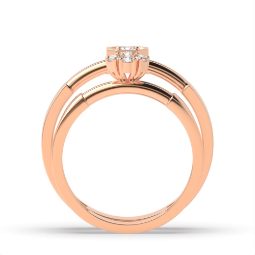 Pave Setting Round Rose Gold Couple band wedding cluster Couples Engagement Rings