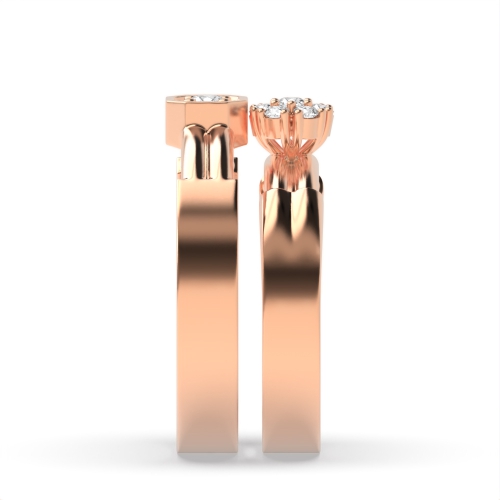 Pave Setting Round Rose Gold Couple band wedding cluster Couples Engagement Rings