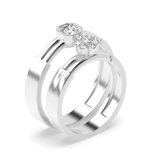 Pave Setting Round Couple band wedding cluster Naturally Mined Diamond Engagement Rings