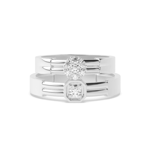 Pave Setting Round Couple band wedding cluster Naturally Mined Diamond Engagement Rings