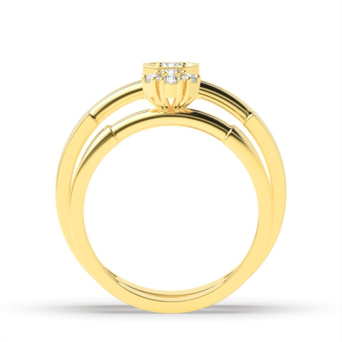 Pave Setting Round Yellow Gold Couple band wedding cluster Couples Engagement Rings