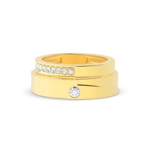 Pave Setting Round Yellow Gold Ladiesring Couples Engagement Rings