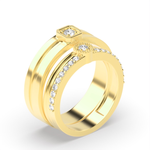 4 Prong Round Yellow Gold Celestial Couples Engagement Rings