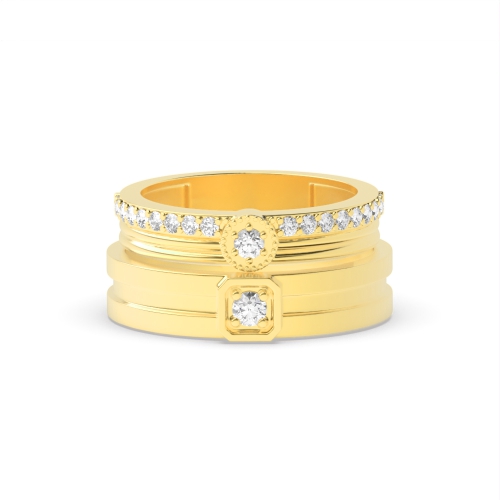 4 Prong Round Yellow Gold Celestial Couples Engagement Rings