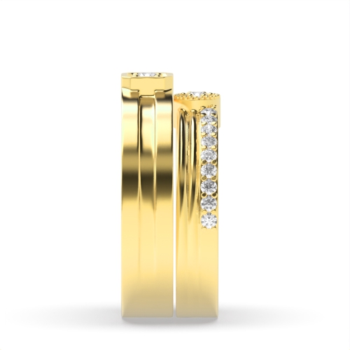 4 Prong Round Yellow Gold Celestial Couples Engagement Rings