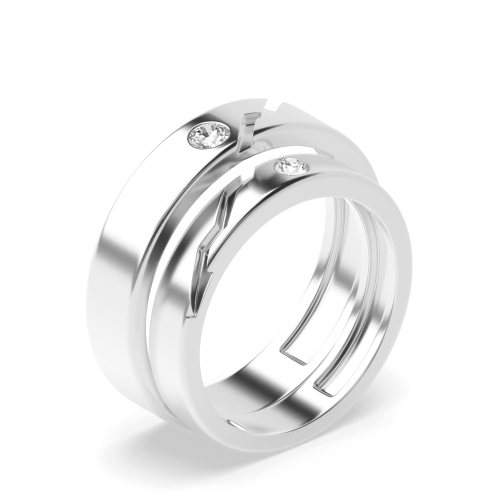 bezel setting round shape solitaire diamond couple band ring
