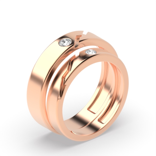 Bezel Setting Round Rose Gold Wavy couple band Couples Engagement Rings