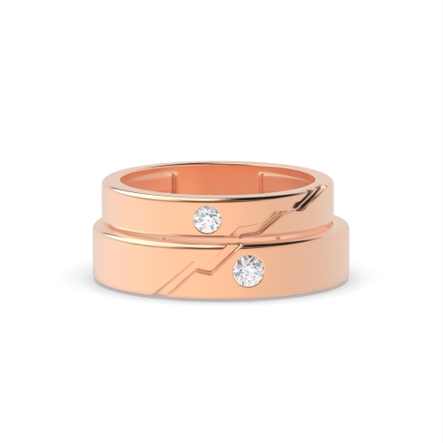 Bezel Setting Round Rose Gold Wavy couple band Couples Engagement Rings