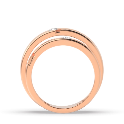 Bezel Setting Round Rose Gold Wavy couple band Couples Engagement Rings