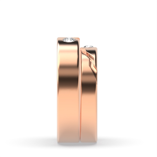 Bezel Setting Round Rose Gold Wavy couple band Couples Engagement Rings