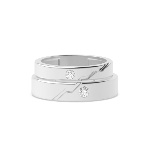 Bezel Setting Round Wavy couple band Naturally Mined Diamond Engagement Rings