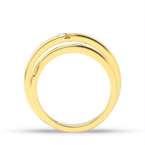 Bezel Setting Round Yellow Gold Wavy couple band Couples Engagement Rings