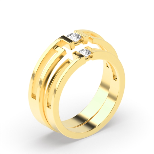 channel setting round shape diamond couple wedding band ring