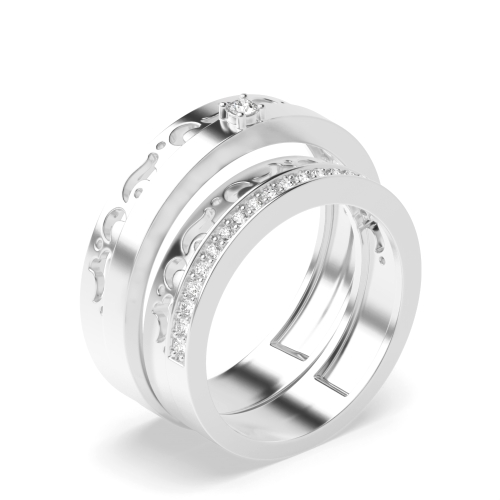 pave setting round shape solitaire diamond couple wedding band ring