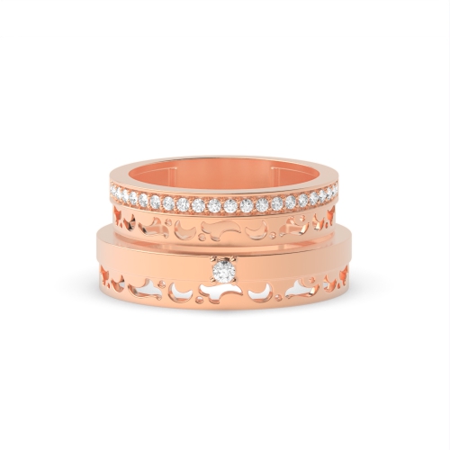 Pave Setting Round Rose Gold Divinely Couples Engagement Rings