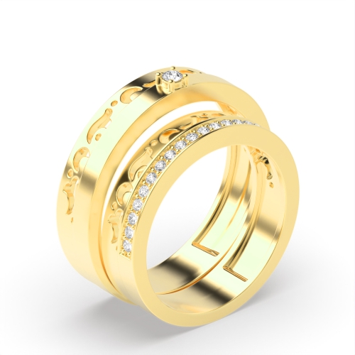 Pave Setting Round Yellow Gold Divinely Couples Engagement Rings