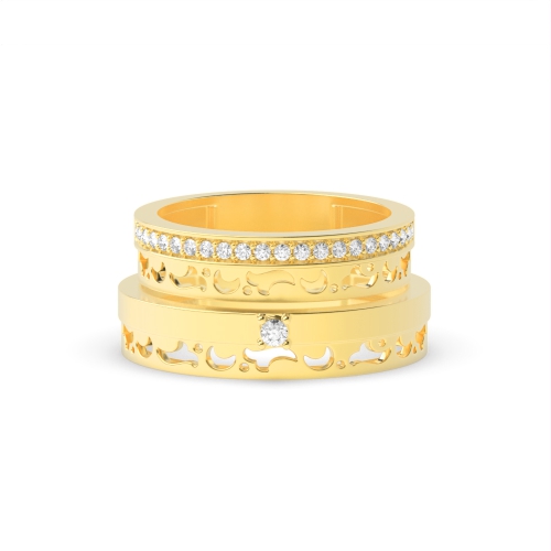 Pave Setting Round Yellow Gold Divinely Couples Engagement Rings