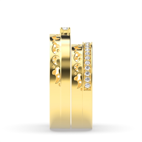 Pave Setting Round Yellow Gold Divinely Couples Engagement Rings