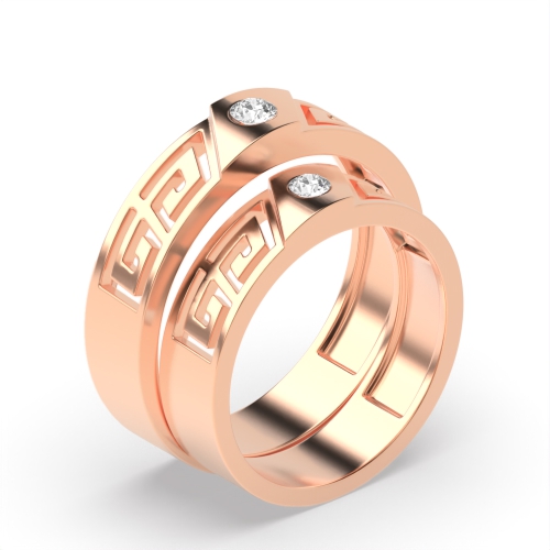 Bezel Setting Round Rose Gold Designer couple band Couples Engagement Rings