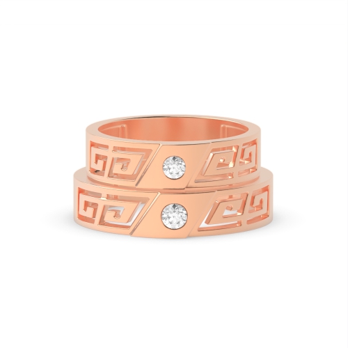 Bezel Setting Round Rose Gold Designer couple band Couples Engagement Rings