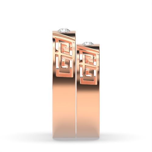 Bezel Setting Round Rose Gold Designer couple band Couples Engagement Rings