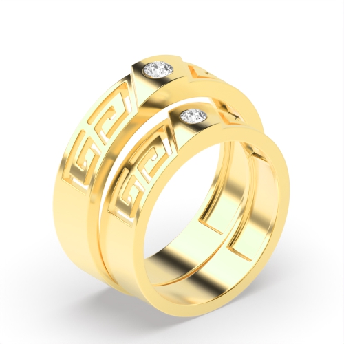 Bezel Setting Round Yellow Gold Designer couple band Couples Engagement Rings