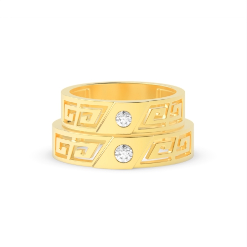 Bezel Setting Round Yellow Gold Designer couple band Couples Engagement Rings