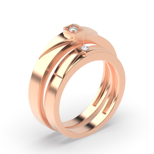 4 Prong Round Rose Gold Solitare couple band Couples Engagement Rings