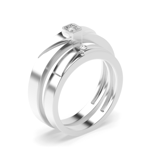 4 Prong Round Solitare couple band Naturally Mined Diamond Engagement Rings