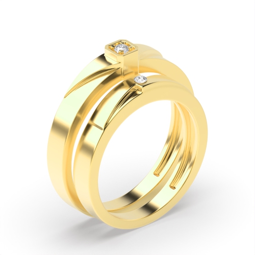4 Prong Round Yellow Gold Solitare couple band Couples Engagement Rings