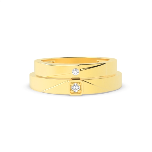 4 Prong Round Yellow Gold Solitare couple band Couples Engagement Rings
